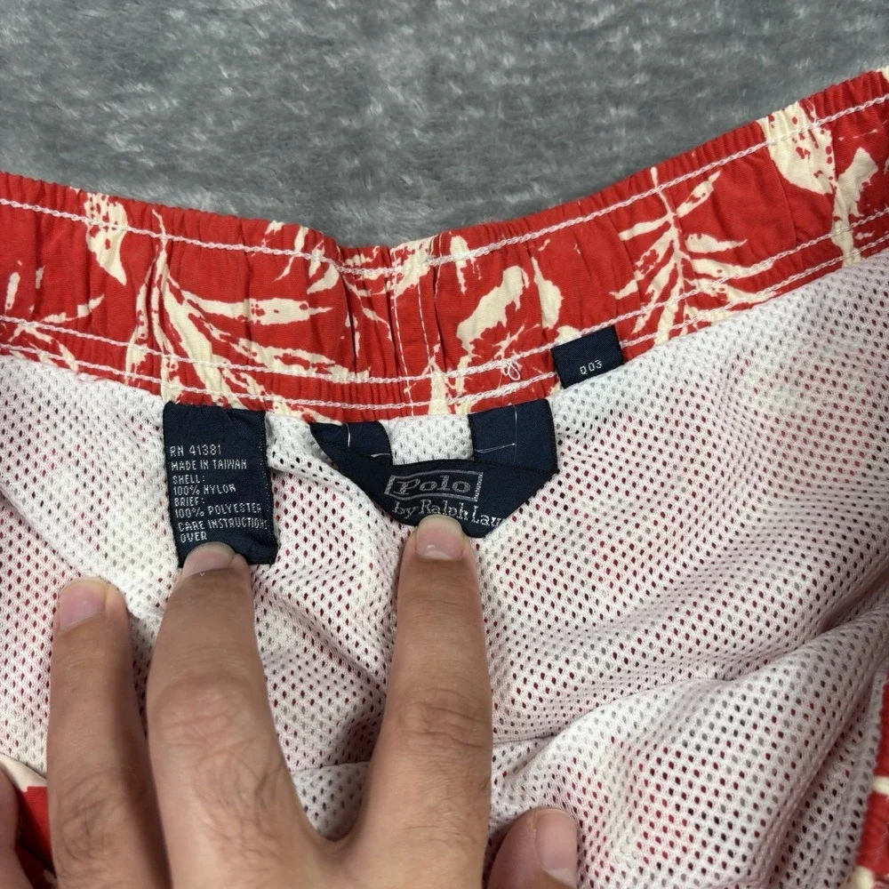 Vintage Polo Ralph Lauren Swim Trunks Mens Medium Red Floral Hawaiian Mesh Lined